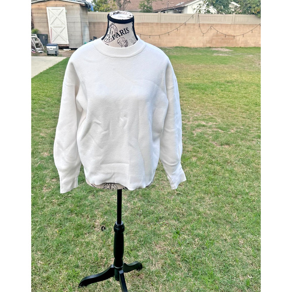 All Row Women’s White Knit Crewneck Sweater Size M Minimalist Soft Pullover - Picture 2 of 10